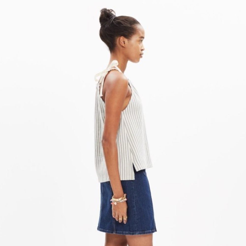 Madewell Striped Tie Shoulder Gray Striped Tank Top Size XXS